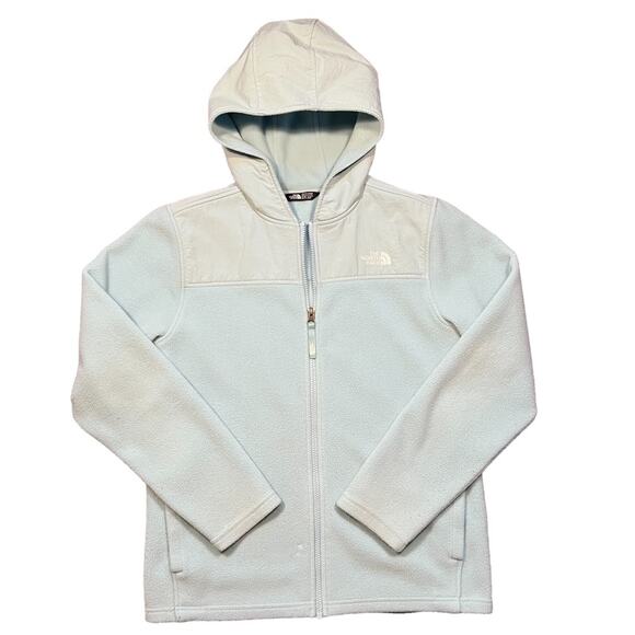 The North Face Freestyle Light Blue Fleece Full Zip Hooded Jacket Girls Size XL - Picture 1 of 11